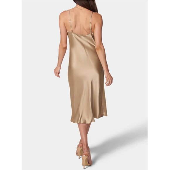 Bebe Gold Satin Slip Dress Cocktail Party  Cowl Neck Y2K Style Large - Picture 2 of 12